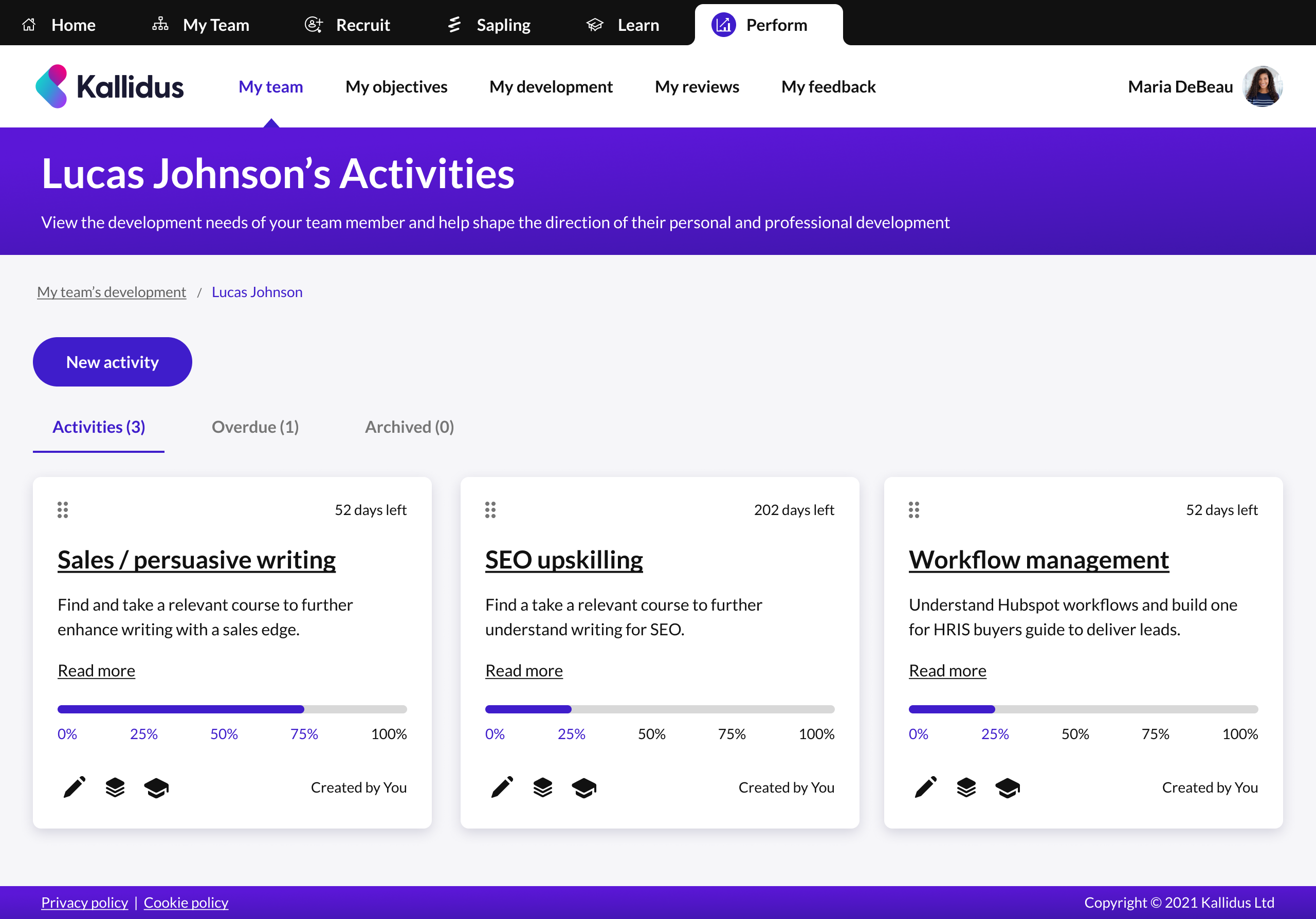 screenshot of Kallidus Perform